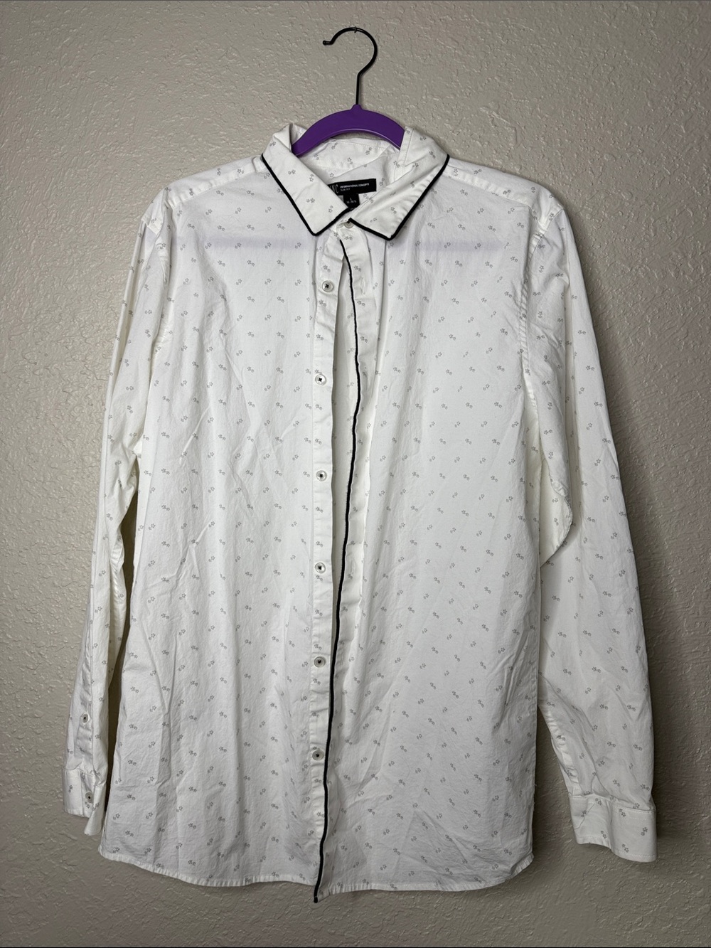 INC International Concepts White Button-Up Shirt with Black Trim